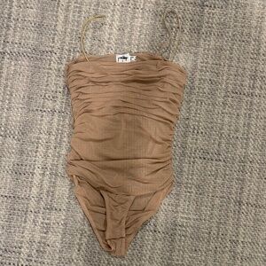 Polly Bodysuit Tan Mesh Spaghetti Strap Size 4